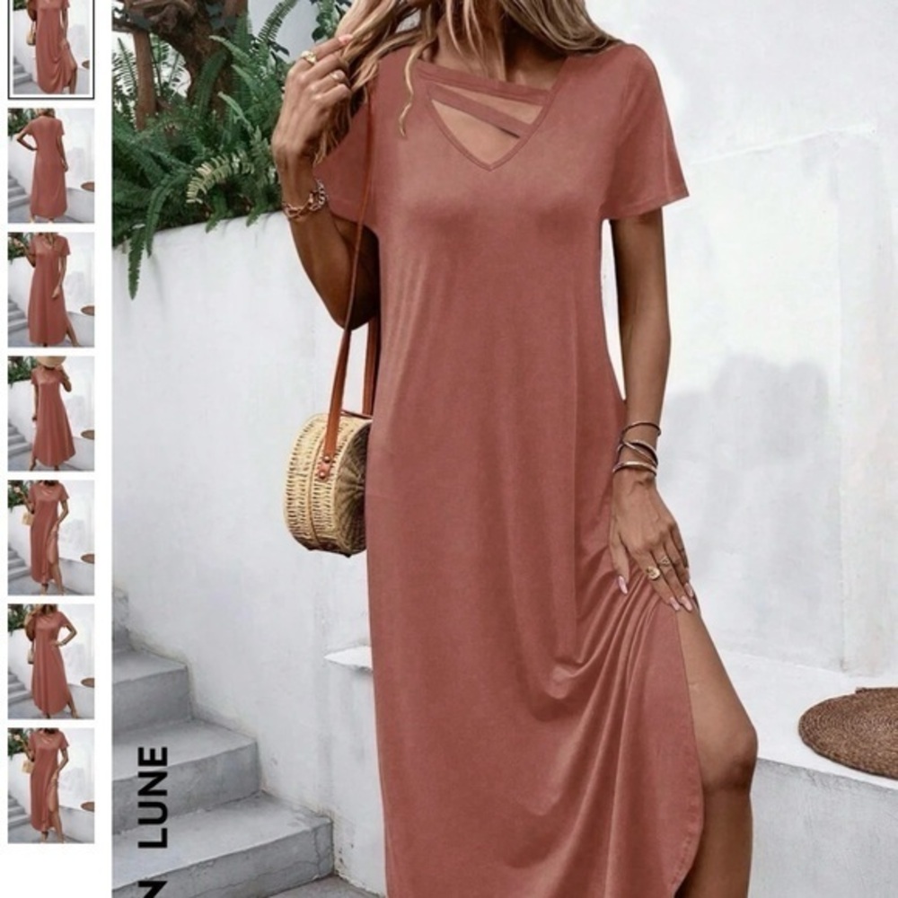 S13 - Lune Solid Split Thigh Tee-Dress - image 1